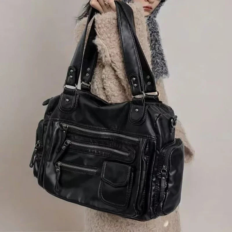 Punk Women Tote Bags Trend Large Crossbody Shoulder Bags Moto Style Multi Pockets Commute Bolso Mujer