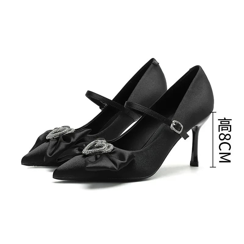 Luxury Butterfly-knot Pointed High Heels Women Rhinestone Buckle Party Dress Shoes Fashion Designer Wedding Shoes Pumps