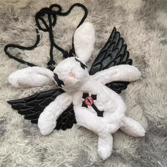 Sweet Cool Y2k Backpacks Women Gothic Dark Plush Rabbit Cross Angel Wings Mini Backapck Hot Girls Subculture Mochila - EUFASHIONBAGS