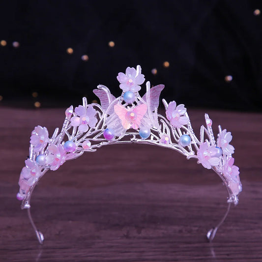 Baroque Crystal Pearl Flowers Bridal Crown Tiaras Rhinestone Pageant Diadem Butterfly Hairband Wedding Costume Hair Accessories - EUFASHIONBAGS