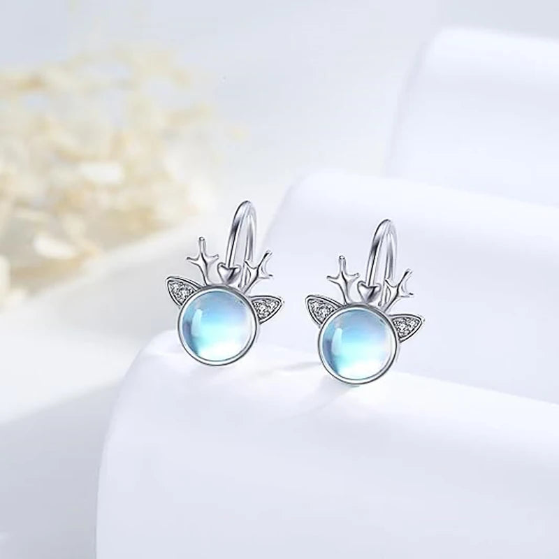 Delicate Elk Drop Earrings for Women Christmas Party Jewelry with Imitation Moonstone Fashion New Year Accessories Gifts