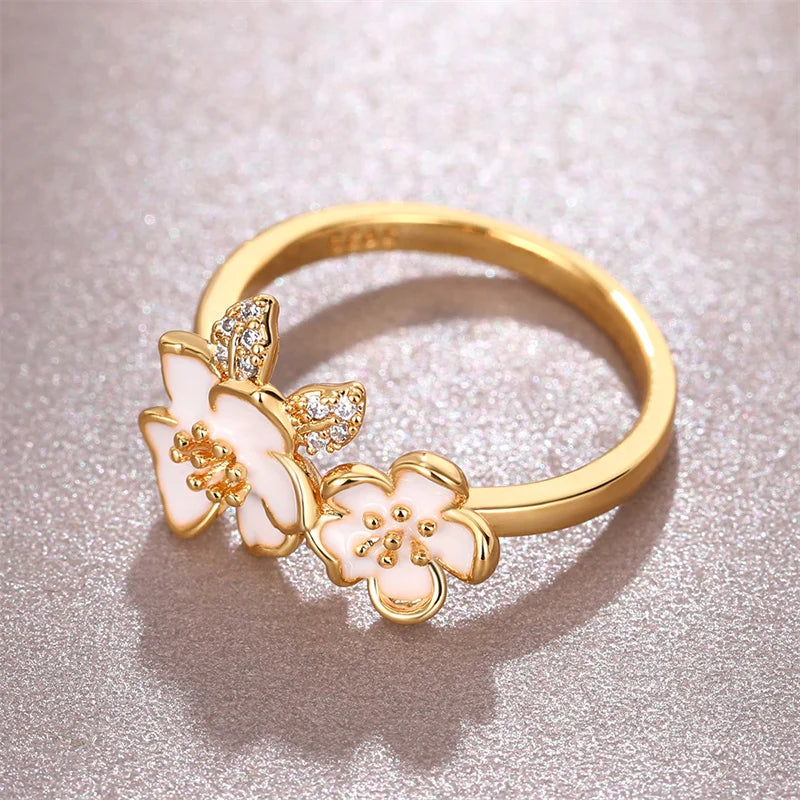 Aesthetic Enamel Flower Finger Ring for Women Wedding Party New 2023 Ring Silver Color Luxury Cubic Zirconia Jewelry Gift