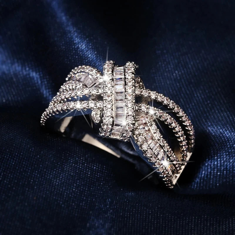 New Fancy Bow Shaped Women Rings Luxury Paved Geometric Crystal Cubic Zirconia Exquisite Anniversary Gift Wedding Jewelry - EUFASHIONBAGS