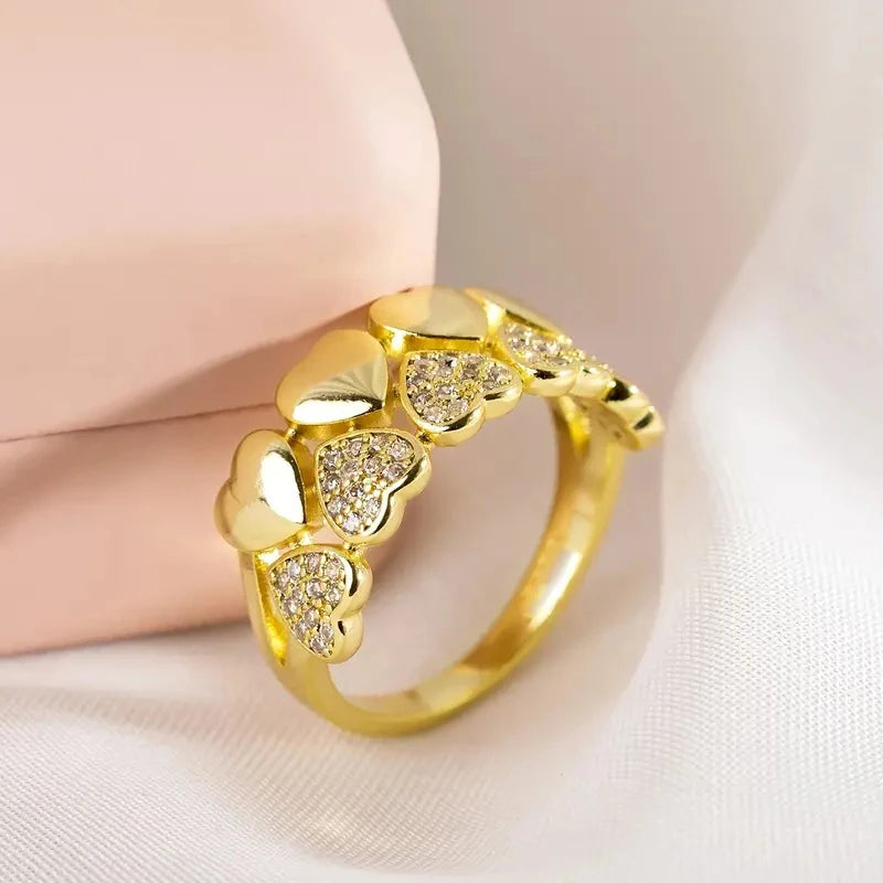 Double Layer Hearts Design Women Rings Gold Color Wedding Band Accessory Statement Love Rings Party Luxury Trendy Jewelry - EUFASHIONBAGS