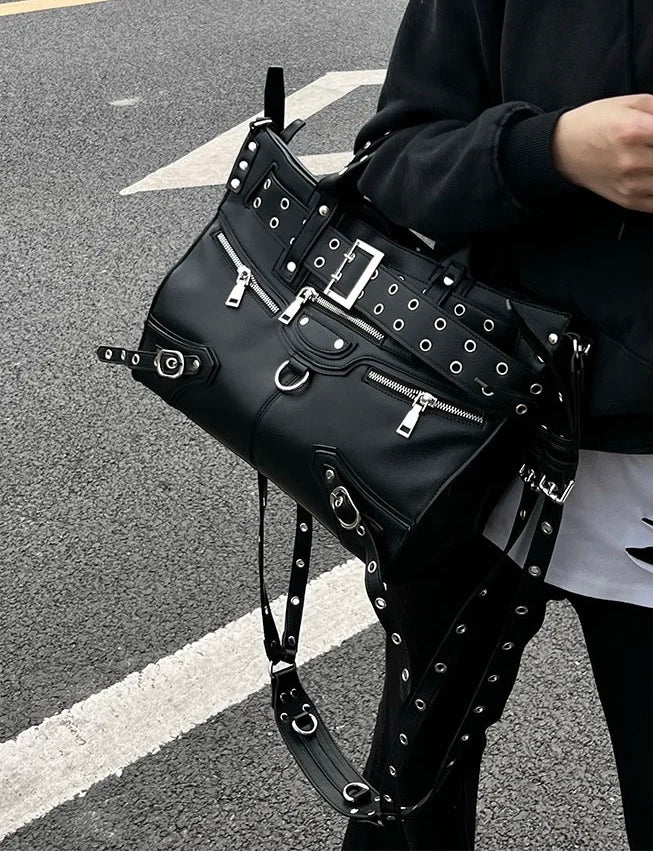 Rivet Black Tote Bag Women Y2k Grunge Vintage Large Crossbody Bags Ladies Moto Biker Luxury Designer Handbag - EUFASHIONBAGS