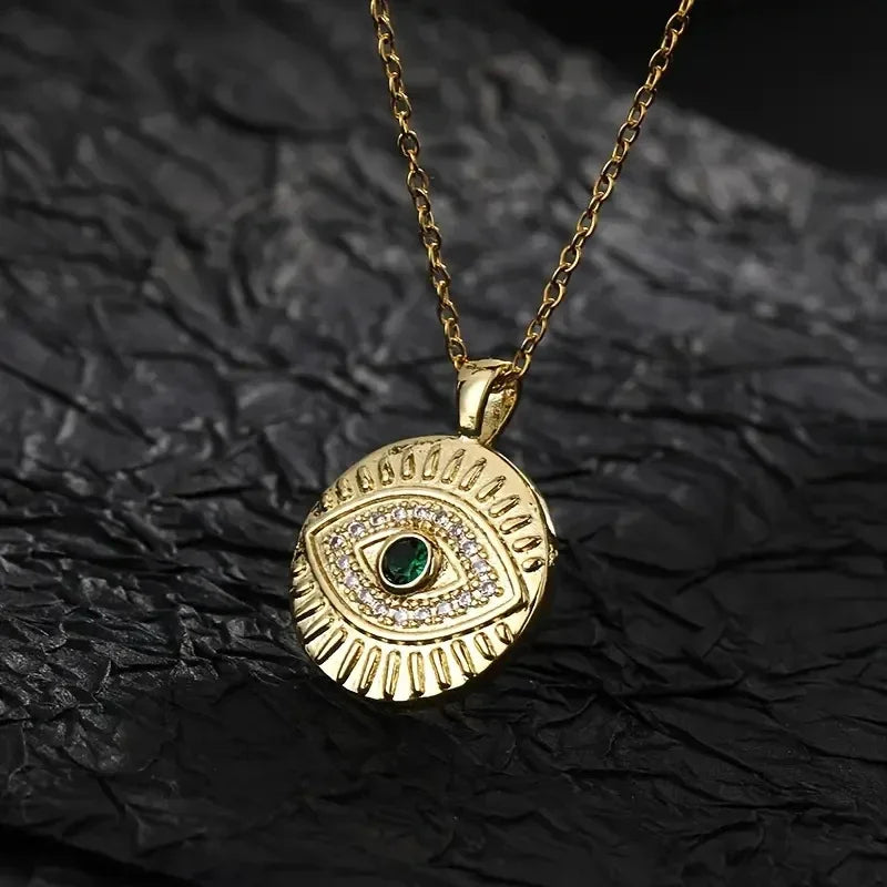 Evil Eyes Design Pendant Necklace Women Punk Green Eyes Necklace Hip Hop Girl Cool Accessories Luxury CZ Jewelry Dropship - EUFASHIONBAGS