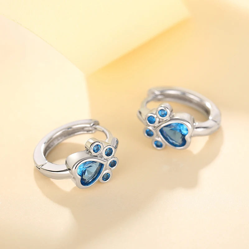 Cute Blue Footprint Design Hoop Earrings for Women Dainty Circles Pets Paw Girls Earrings Fancy Gift Statement Jewelry - EUFASHIONBAGS