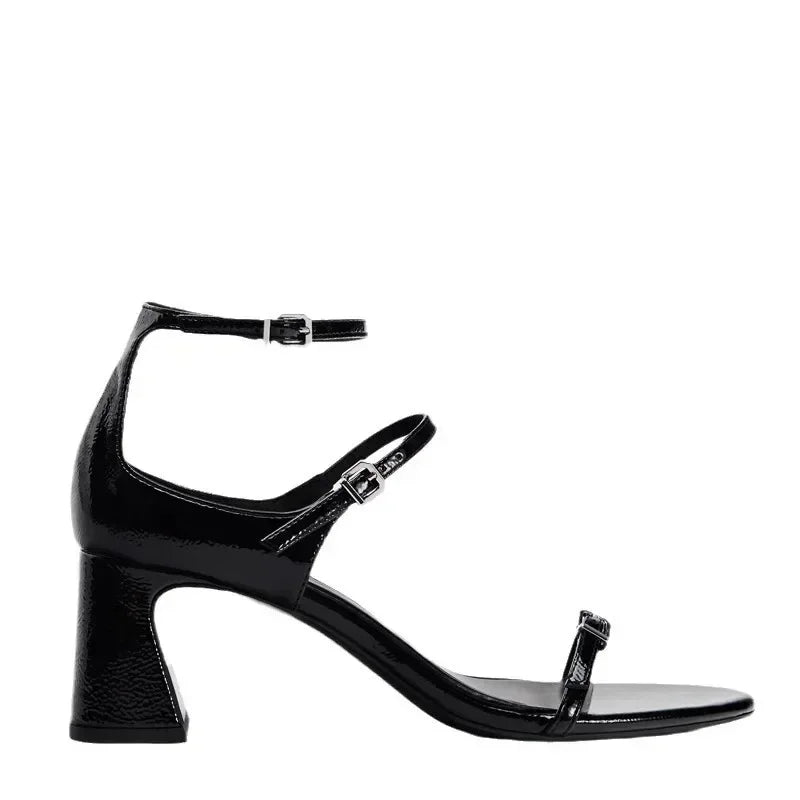 Narrow Band Heeled Sandals Women Classics Brand Chunky Dress Shoes Femme Belt Buckle Elegant Office High Heels Zapatos De Mujer