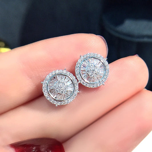 Novel Design Round Stud Earrings with CZ Crystal Ear Piercing Accessories for Women Fashion Earrings Drop Ship Jewelry