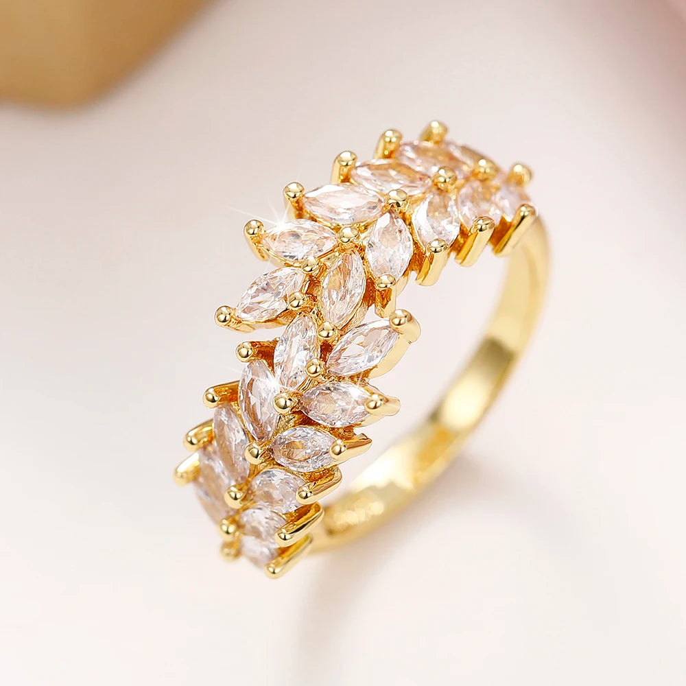 Gold Color Women's Ring Series with Brilliant Cubic Zirconia Fashion Rings Wedding Engagement Bands Jewelry