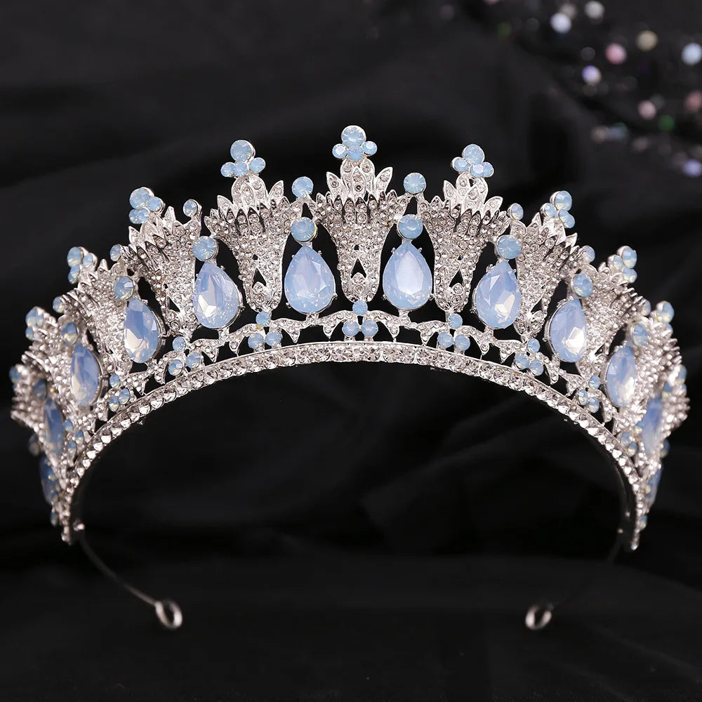 Different Style Silver Color Blue Opal Crystal Bridal Tiaras Crown Rhinestone Pageant Prom Diadem Wedding Hair Dress Accessories - EUFASHIONBAGS