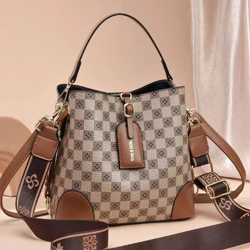 Fashion Women's Bag New Large Capacity Luxury Designer Grid Pattern Shoulder Bags PU Leather Female Handbag