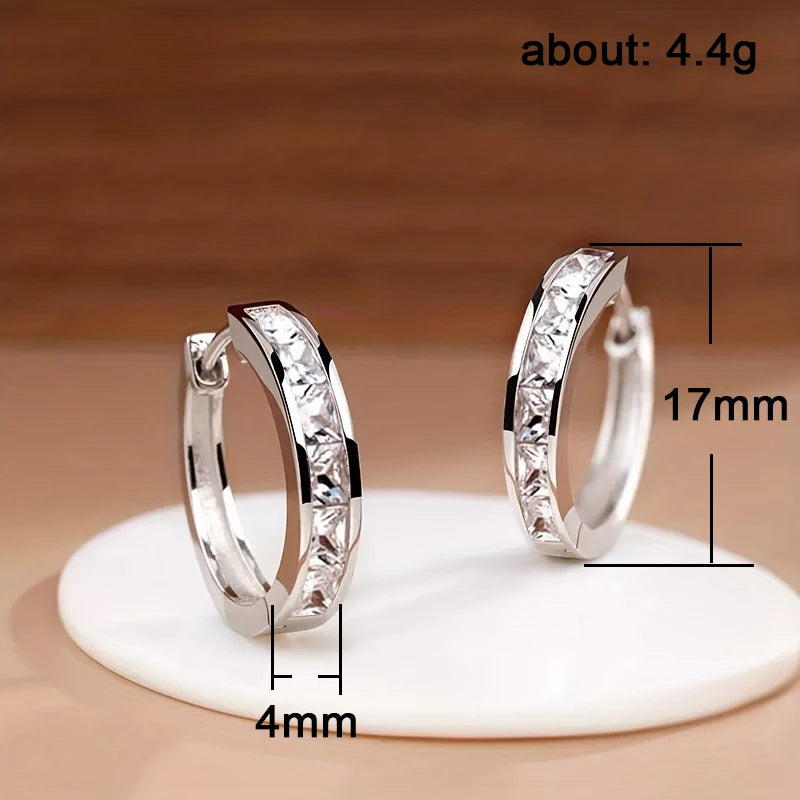 Classic Design Women Hoop Earrings Full with Princess Square CZ Simple and Elegant Female Accessories Versatile Jewelry