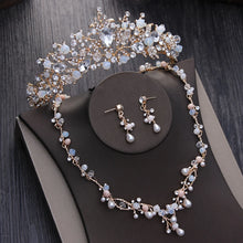 Cargar imagen en el visor de la galería, Noble Crystal Beads Pearl Bridal Jewelry Sets Rhinestone Pageant Diadem Tiaras Necklace Earrings Crown Wedding Dubai Jewelry Set