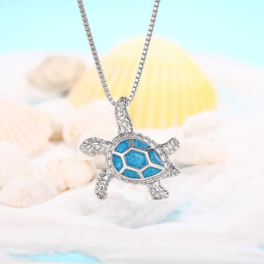 Trendy Animal Turtle Pendant Box Necklace for Lady Fashion Aesthetic Cute Statement Jewelry Silver Color Chic Accessories