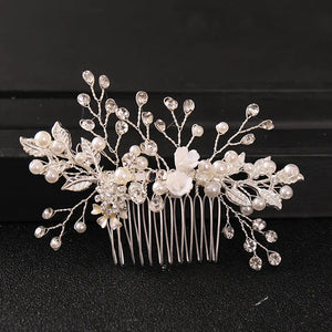 Crystal Pearl Leaf Flower Tiara Headband For Women Bride Rhinestone Bridal Wedding Hair Accessories Jewelry Ornament Vine Band