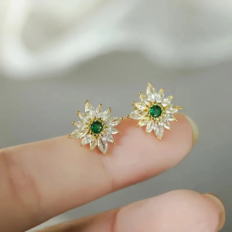 Sparkling Delicate Stud Earrings Lady Gold Color Bright Zirconia Jewelry Exquisite Luxury Female Engagement Accessories