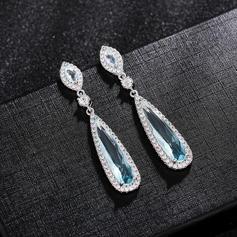 Aesthetic Light Blue Dangle Earrings for Women Fashion Contracted Design Temperament Lady Earrings Wedding Party Jewelry - EUFASHIONBAGS