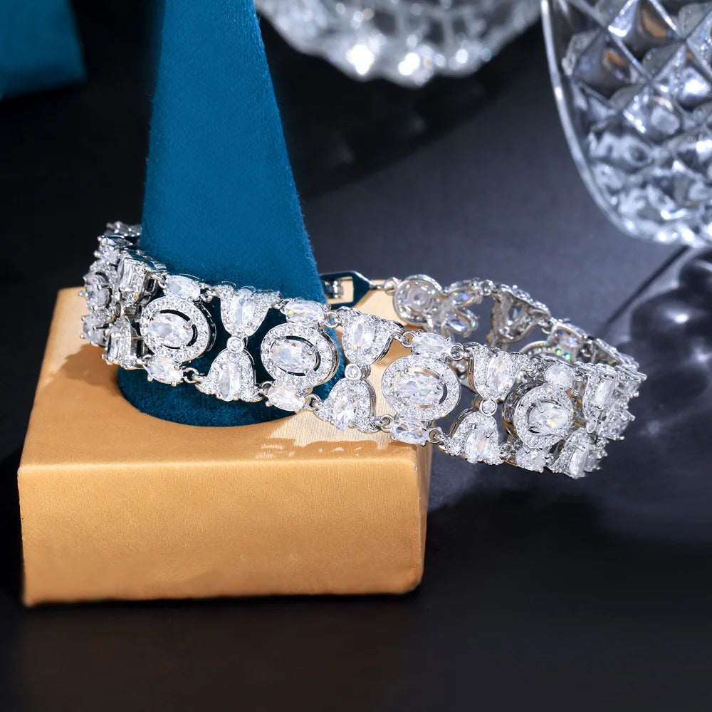 Bling Green Cubic Zirconia Chain Link Party Bracelets for Women Vintage Ethnic Wedding Bridal Jewelry - EUFASHIONBAGS