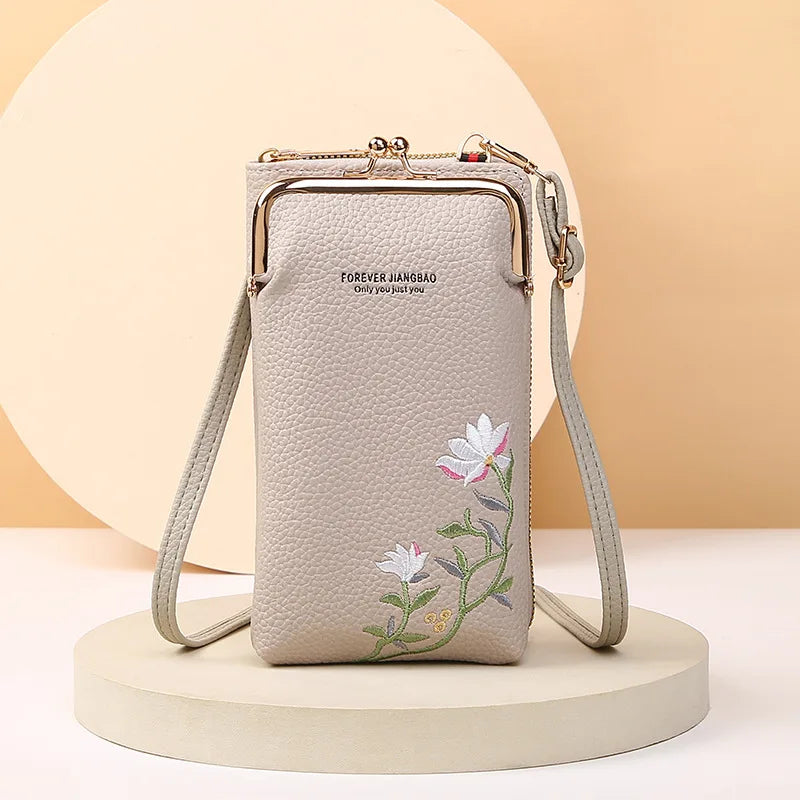 New Women's Bag Long Embroidered Mobile Phone Bags Female Shoulder Crossbody Bag Cards Holder Coin Wallet Girls Handbag