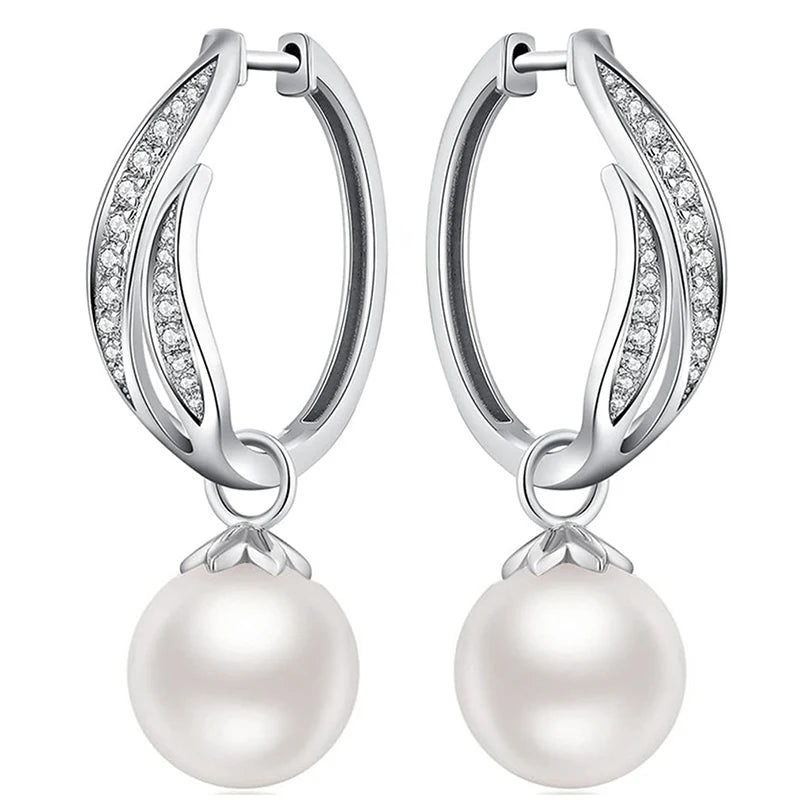 Graceful Simulated Pearl Drop Earrings Female Wedding Jewelry with Bright Zirconia Luxury Aesthetic Accessories for Women