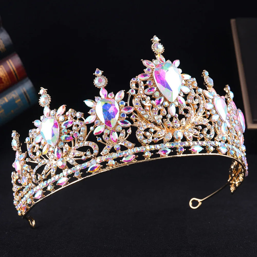 Baroque Luxury AB Color Crystal Bridal Tiaras Cubic Zircon Crowns Rhinestone Pageant Diadem Headpieces Wedding Hair Accessories - EUFASHIONBAGS