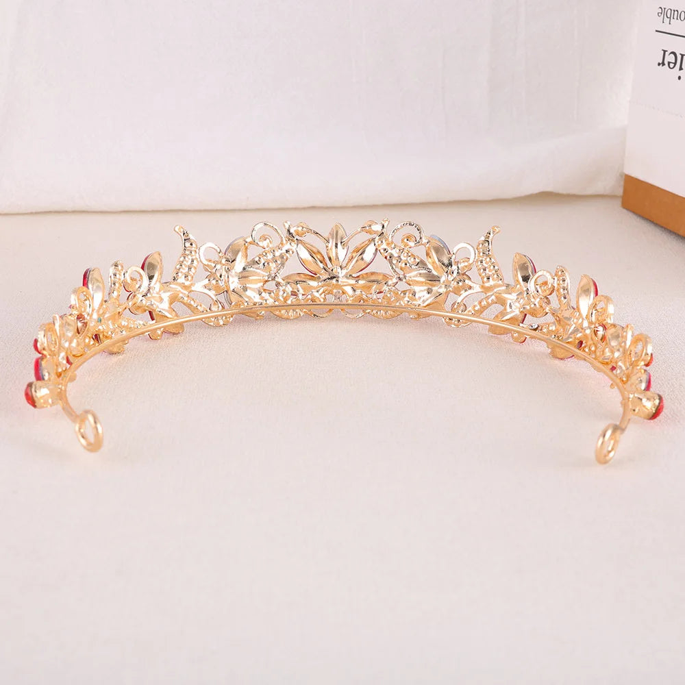 Baroque Opal Leaf Wedding Hair Tiara Crystal Bridal Tiara Crown Silver Color Diadem Veil Tiaras Bride Hair Accessories Headpiece - EUFASHIONBAGS