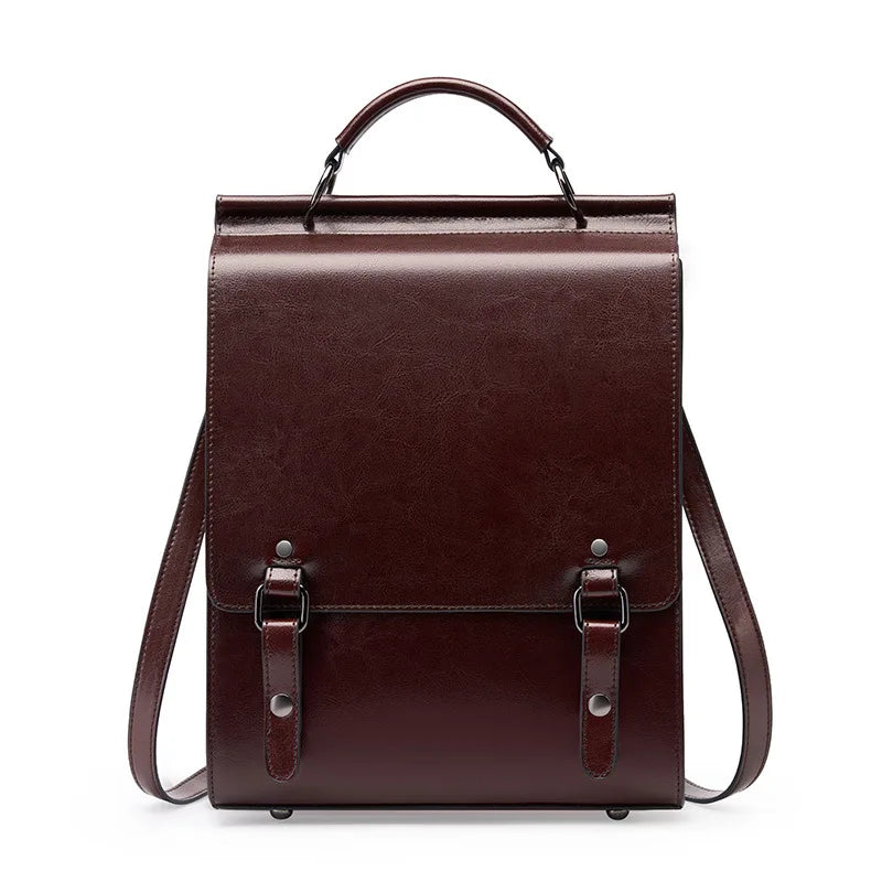 Genuine Leather Women Backpack Vintage College Style Student Back to School Bag Cowhide Women's Bag Girl's Computer Backpacks