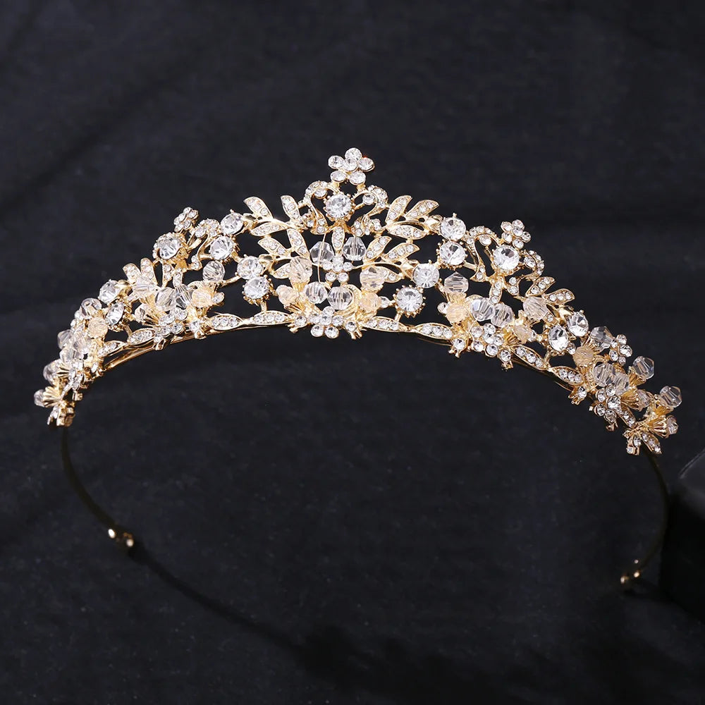 Baroque Luxury Handmade Crystal Beads Flowers Bridal Tiaras Crown Rhinestone Pageant Diadem cz Headband Wedding Hair Accessories - EUFASHIONBAGS