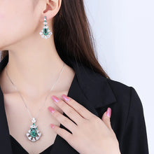 Cargar imagen en el visor de la galería, 2024 New Emerald Crystal Flower Maple Leaf Water Droplet Luxury Pendant Necklace Long Dangle Earrings x19