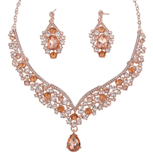 Exquisite Luxury Water Drop Crystal Bridal Jewelry Sets for Women Chokers Necklace Earrings Set Wedding Dress Dubai Jewelry Set - EUFASHIONBAGS