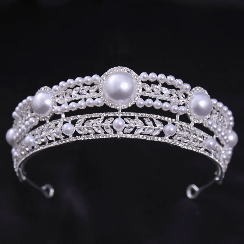 Diverse Silver Color Crystal Pearls Bridal Tiaras Crown Rhinestone Pageant Diadema Collares CZ Headband Wedding Hair Accessories - EUFASHIONBAGS