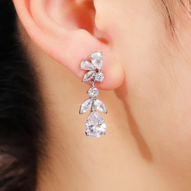 Aesthetic Design Women's Dangle Earrings with White Cubic Zirconia Wedding Engagement Bridal Earrings for Party Jewelry