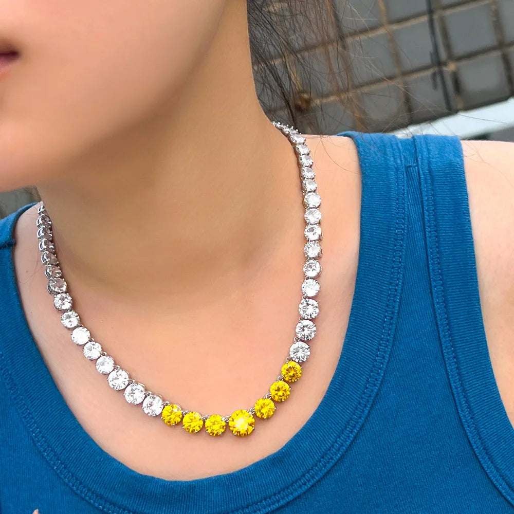 Classic Beauty Real 5A Cubic Zirconia Round Yellow CZ Tennis Chain Wedding Engagement Necklace for Women Gift - EUFASHIONBAGS