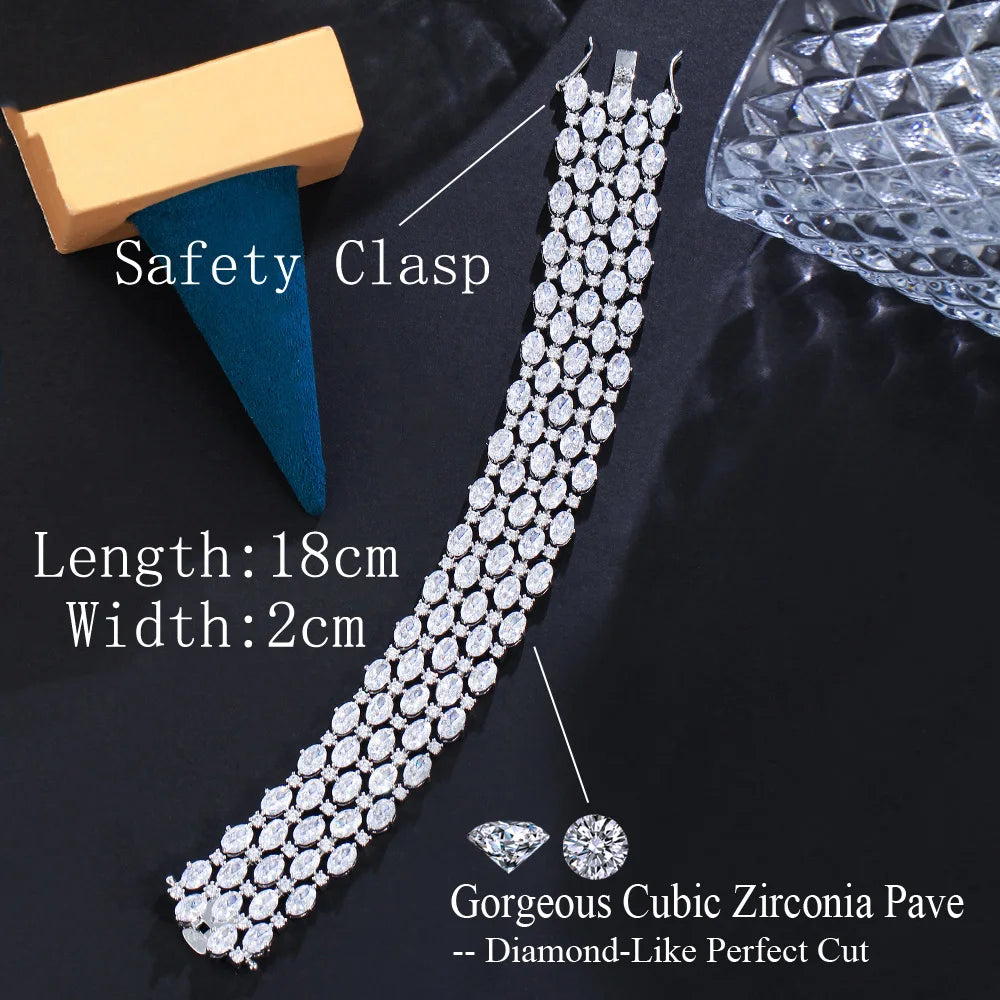 Super Gorgeous Multiple White Oval Round Cubic Zirconia Luxury Big Wedding Bridal Bracelets Bangles for Women - EUFASHIONBAGS