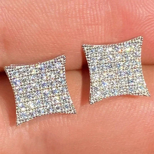 Trendy Cubic Zirconia Stud Earrings for Women Geometric Fashion Versatile Female Earrings Luxury Silver Color Jewelry