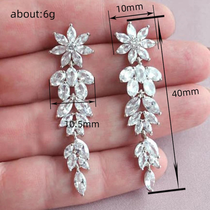 Crystal Long Hanging Earrings for Women Luxury Cubic Zircon Bridal Wedding Earrings Temperament Female Jewelry - EUFASHIONBAGS