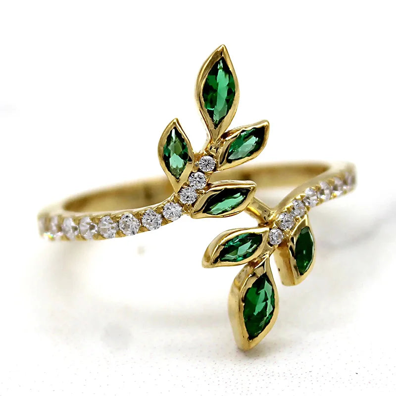 Fashion Leaf Design Finger Ring Lady Daily Wearable Jewelry with Dazzling Zirconia Stylish Women Engagement Ceremony Gift