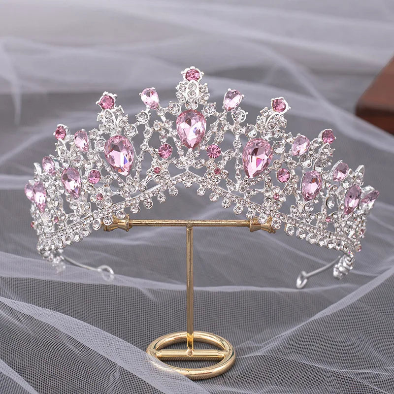 Luxury Forest Pink Blue Opal Crystal Bridal Tiaras Royal Queen Crown Rhinestone Pageant Diadem Wedding Hair Costume Accessories - EUFASHIONBAGS