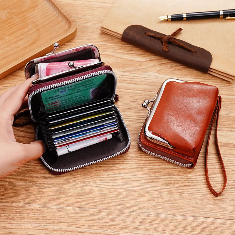 New Women's Wallet Wrist Strap Short Retro Style Coin Change Storage Bag Girls Portable Mini Card Holders Zipper Money Clip