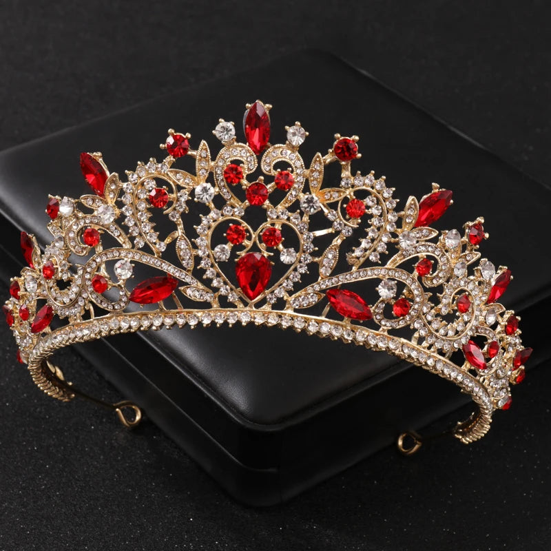 Baroque Gold Color Red Crystal Tiaras And Crowns Rhinestone Bridal Diadem Crown Tiara For Women Wedding Hair Accessories Jewelry - EUFASHIONBAGS