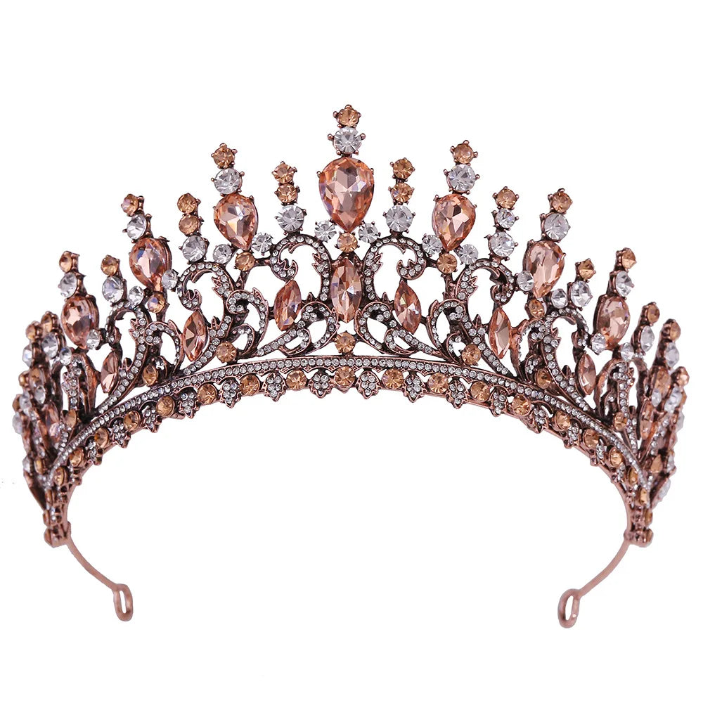 Baroque Bronze Branches Crystal Bridal Crown Tiaras Noble Rhinestone Diadem Veil Tiara Bride Headbands Wedding Hair Accessories - EUFASHIONBAGS