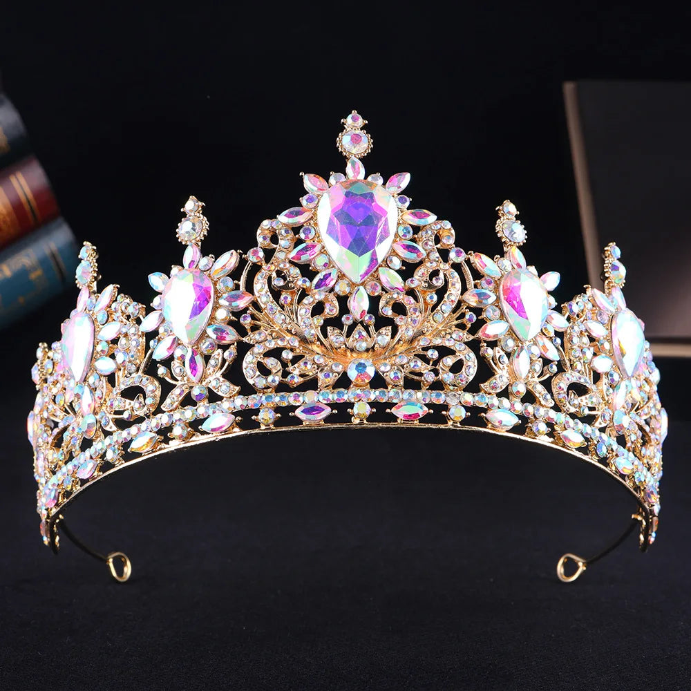 Baroque Luxury AB Color Crystal Bridal Tiaras Cubic Zircon Crowns Rhinestone Pageant Diadem Headpieces Wedding Hair Accessories