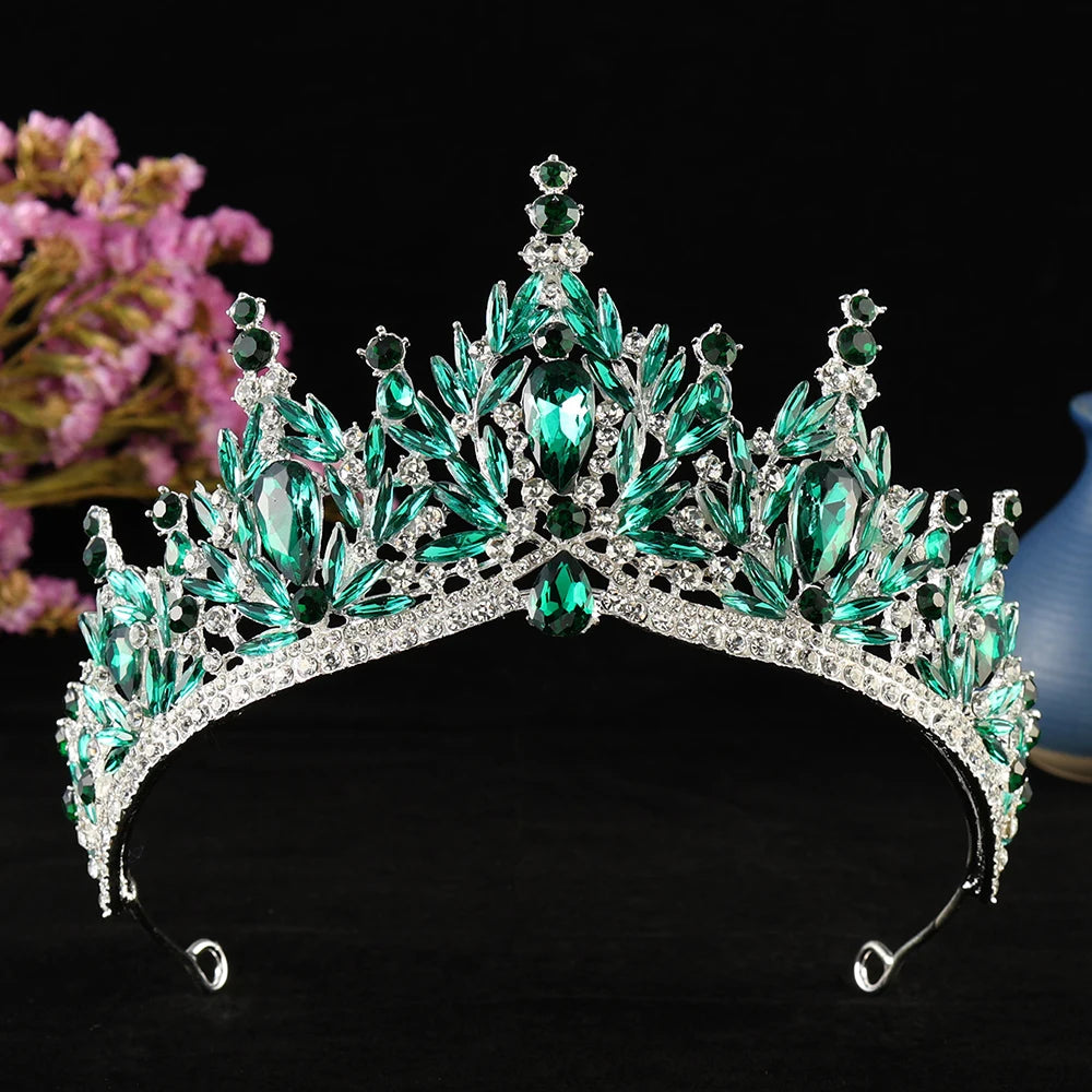 Luxury Silver Color Water Drop Crystal Opal Tiara For Women Headpiece Wedding Bridal Birthday Party Crown Hair Dress Accessories - EUFASHIONBAGS