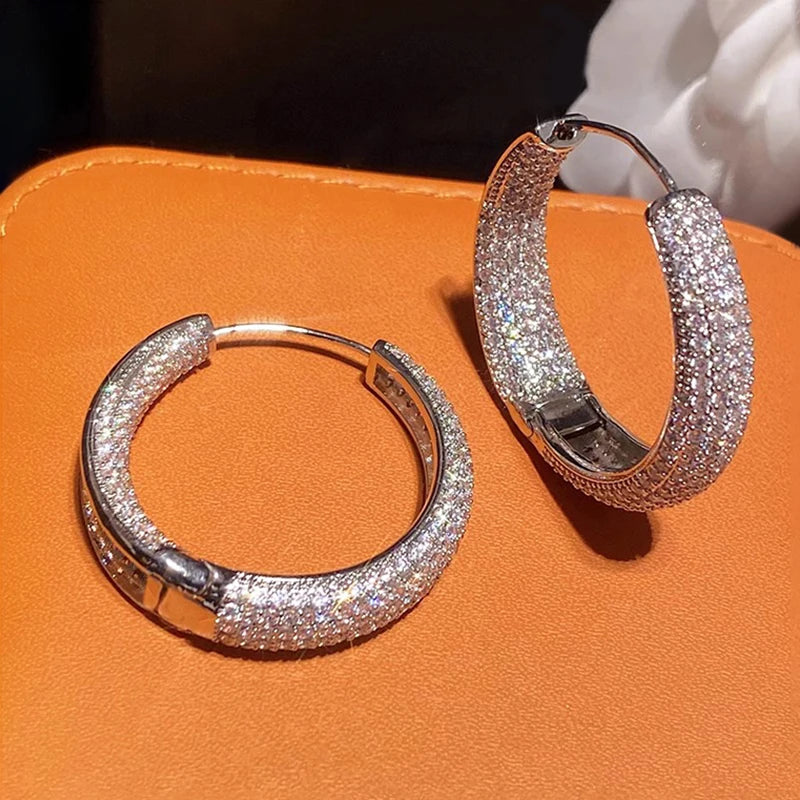 Fashion Gorgeous Shining Circle Round Hoop Earrings Female Party Jewelry with Brilliant Zirconia Luxury Lady Accessories - EUFASHIONBAGS