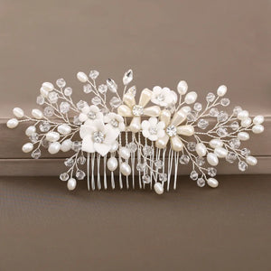 Crystal Pearl Flower Bridal Hair Comb Hairpin Headband Tiara For Women Bride Party Wedding Bridal Hair Accessories Jewelry Comb