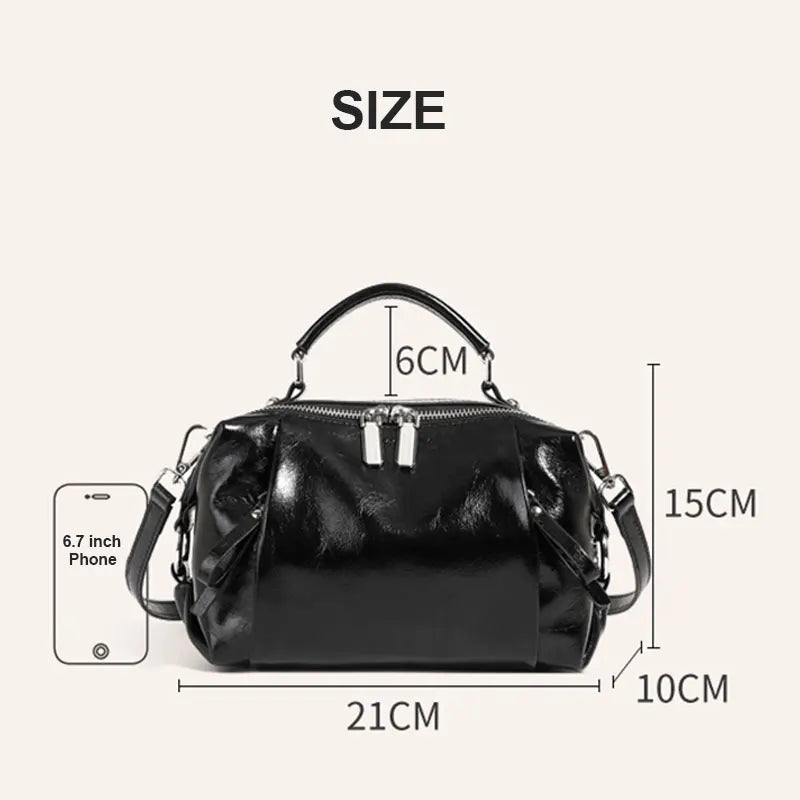 Women's Genuine Leather Luxury Designer Boston Shoulder Bags Women Handbags Vintage Cowhide Female Crossbody Bag