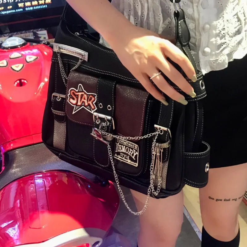 Vintage Women Messenger Bag Fashion Y2K Chains Bolso Mujer New Subculture Punk Aesthetic Crossbody Shoulder Bags Femme - EUFASHIONBAGS