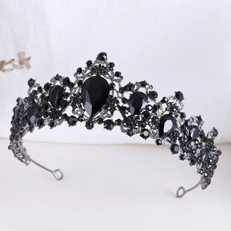 Exquisite Black Crystal Crown for Women Tiaras Headdress Prom Diadem Royal Queen Princess Bridal Crowns for Wedding Hair Jewelry - EUFASHIONBAGS