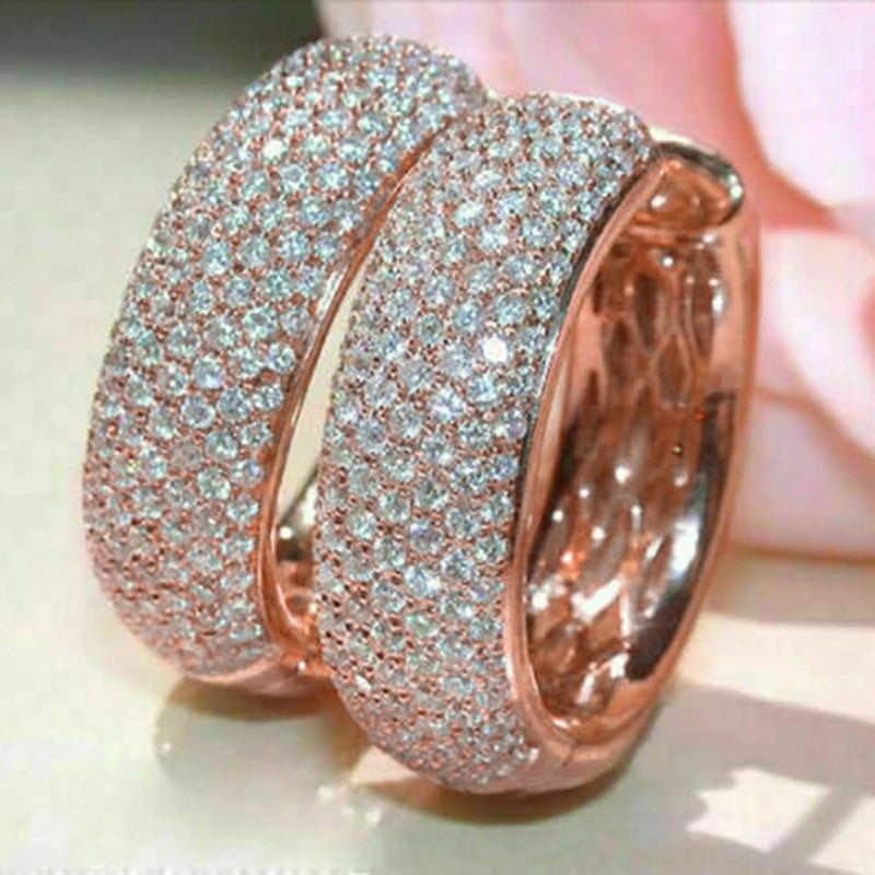 Luxury Rose Gold Color Hoop Earrings for Women Micro Pave Cz Jewelry Gorgeous Female Engagement Party Accessories Gift - EUFASHIONBAGS